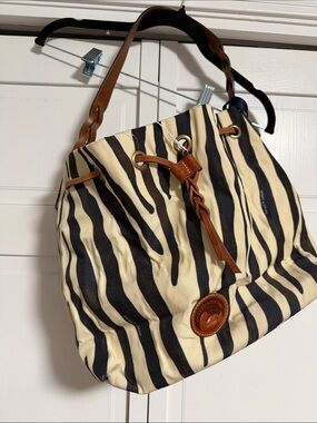Dooney & Bourke Black and Cream Zebra Drawstring Shoulder Bag